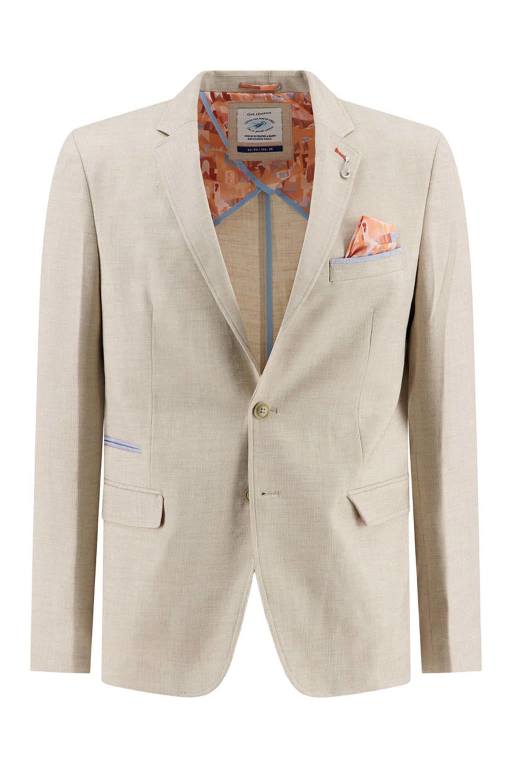 Beige heren A fish named Fred colbert van linnen met effen en knoopsluiting