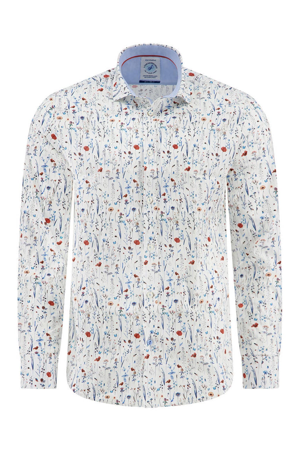Witte heren A fish named Fred regular casual overhemd van katoen met lange mouwen, klassieke kraag en knoopsluiting
