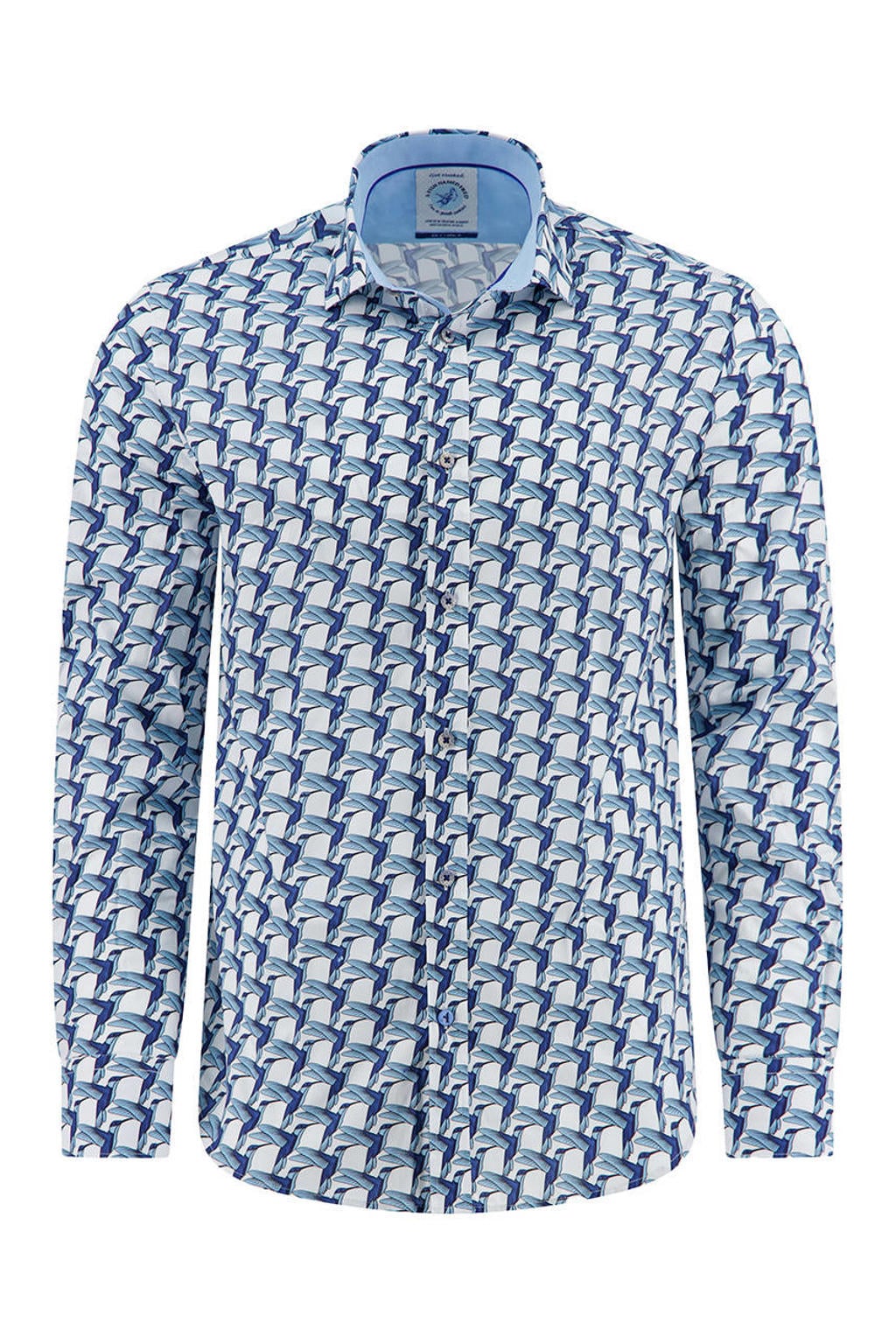 Blauwe heren A fish named Fred regular casual overhemd van katoen met lange mouwen, klassieke kraag en knoopsluiting