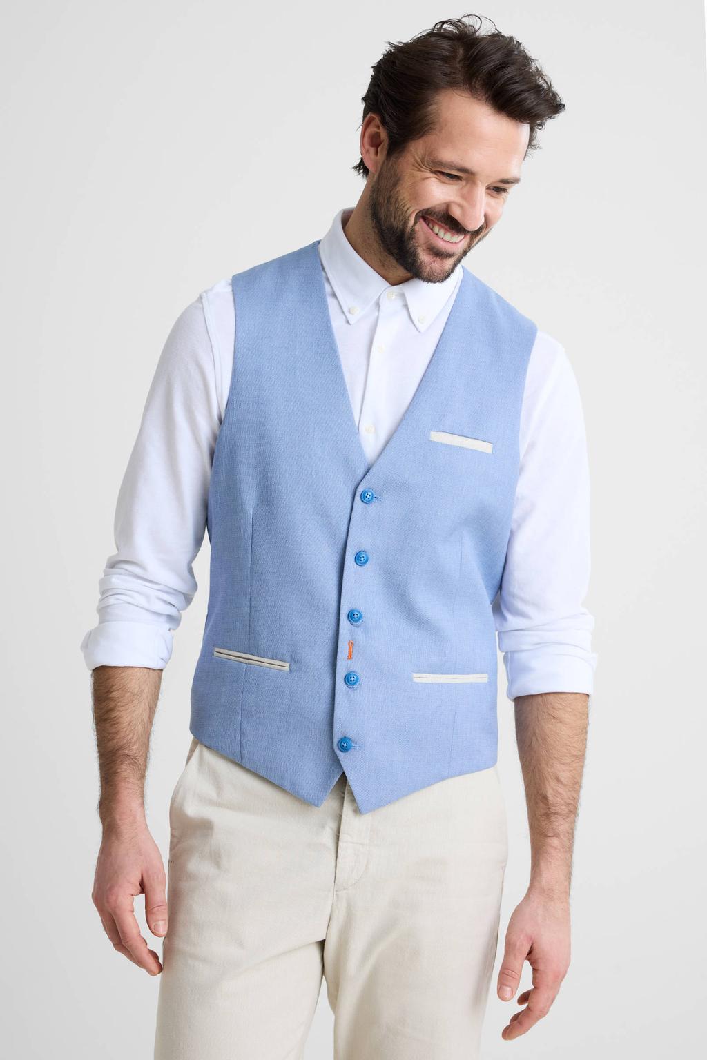 Blauwe heren A fish named Fred gilet van polyester met effen