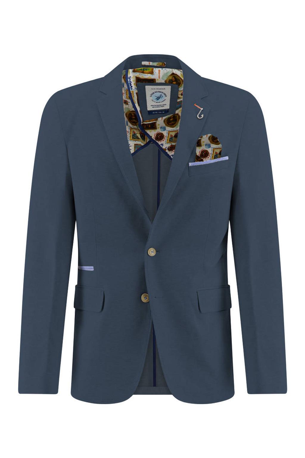 Donkerblauwe heren A fish named Fred colbert van polyester met effen en knoopsluiting