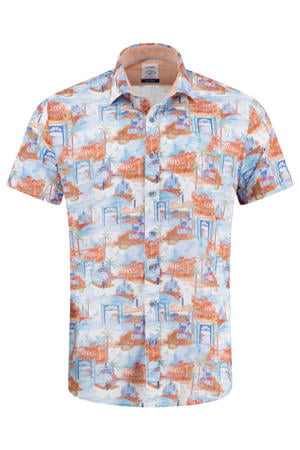 regular casual overhemd met linnen oranje