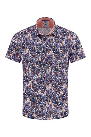 regular casual overhemd met linnen donkerblauw