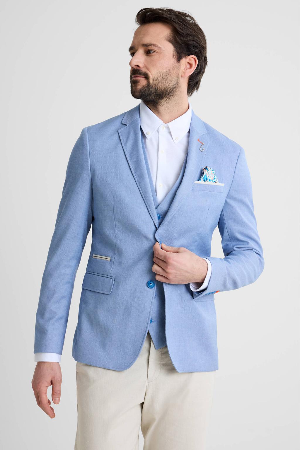 Blauwe heren A fish named Fred colbert van polyester met effen en knoopsluiting