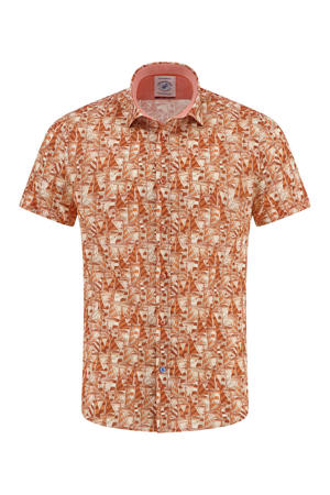regular casual overhemd met linnen oranje