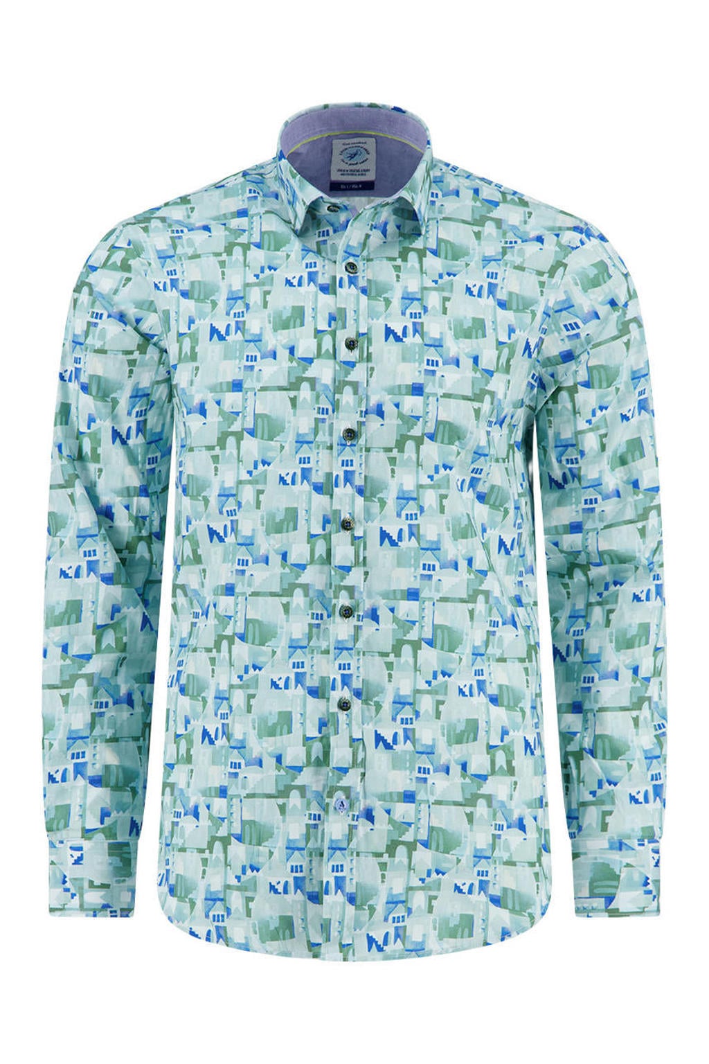Groene heren A fish named Fred regular casual overhemd van katoen met lange mouwen, klassieke kraag en knoopsluiting