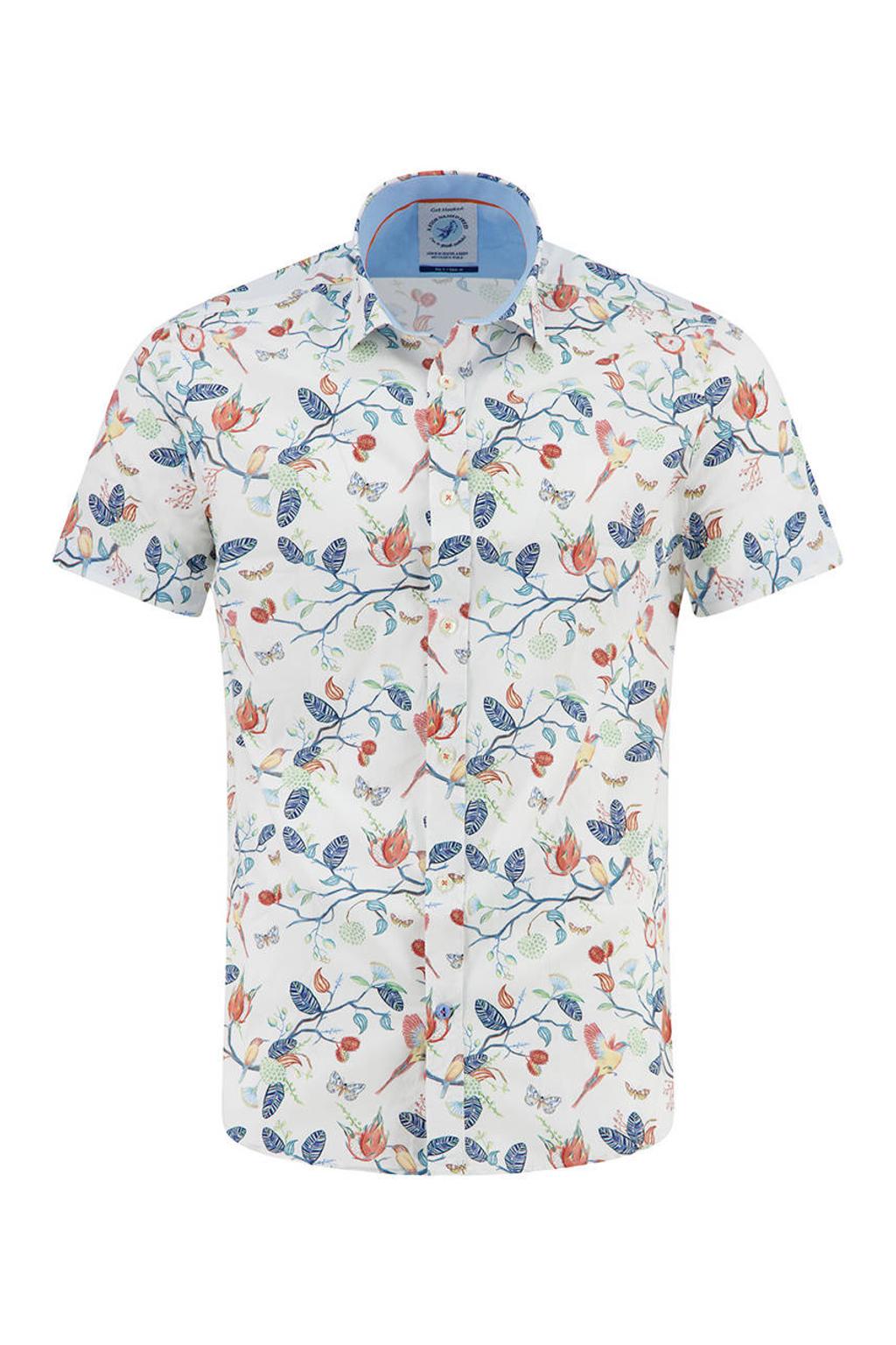 Witte heren A fish named Fred regular casual overhemd van katoen met korte mouwen, klassieke kraag en knoopsluiting