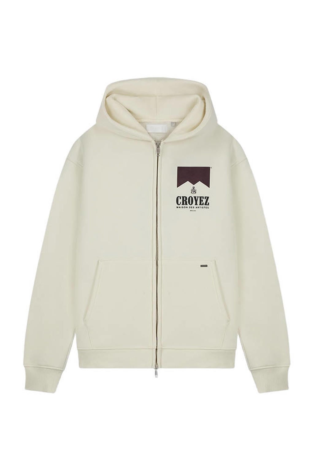 Ecru heren Croyez sweatvest met backprint, lange mouwen, capuchon en ritssluiting