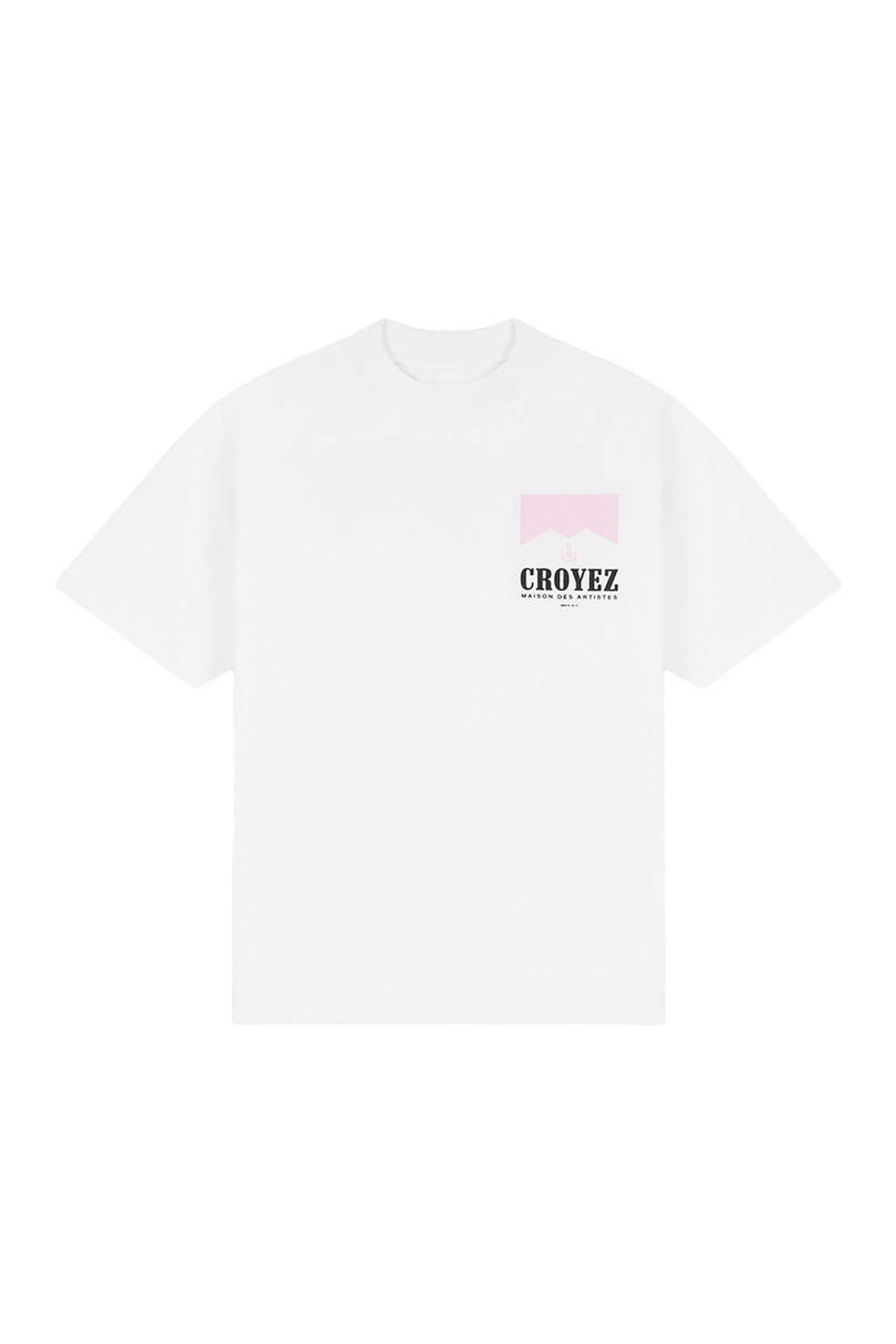 Witte heren Croyez oversized T-shirt van katoen met backprint, korte mouwen en ronde hals