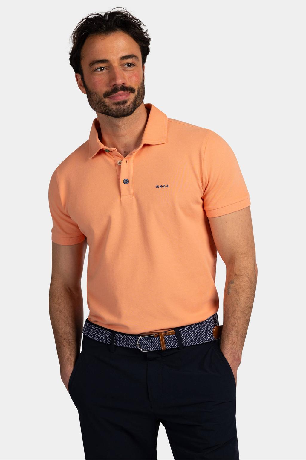 Oranje heren New Zealand Auckland regular polo van katoen met effen, korte mouwen, knoopsluiting en pique