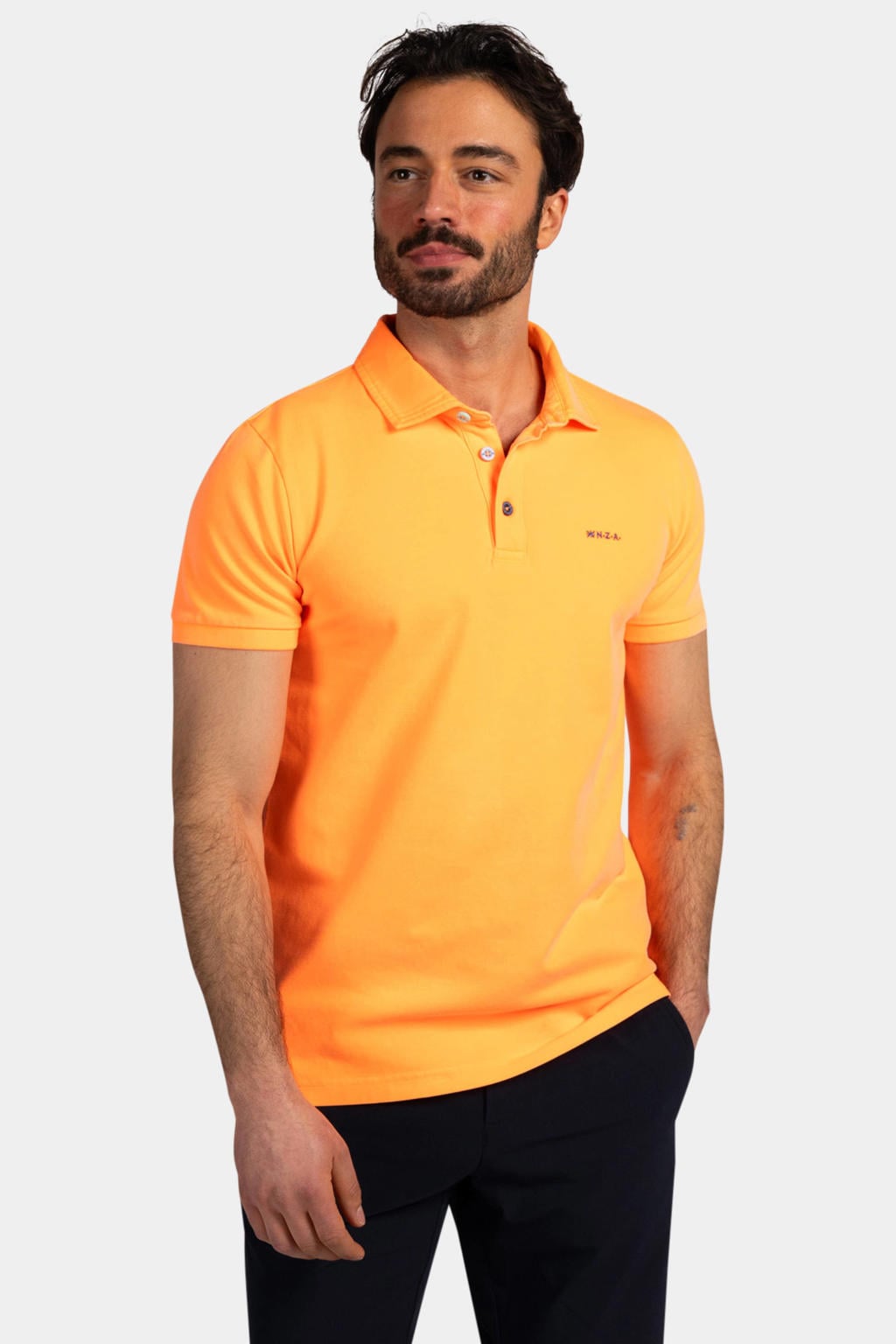 Oranje heren New Zealand Auckland regular polo van katoen met effen, korte mouwen, knoopsluiting en pique