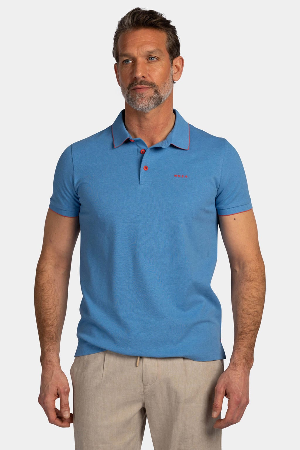 Blauwe heren New Zealand Auckland regular polo van katoen met effen, korte mouwen en knoopsluiting
