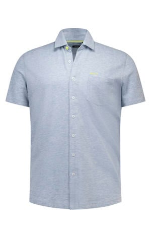 regular fit overhemd met linnen - blauw