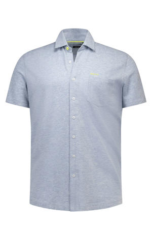 regular fit overhemd met linnen - blauw