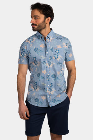 regular gebloemd casual overhemd blauw