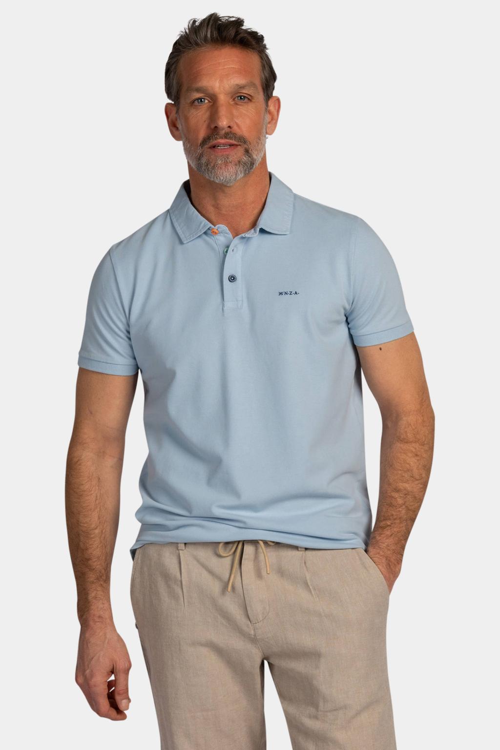 Blauwe heren New Zealand Auckland regular polo van katoen met effen, korte mouwen, knoopsluiting en pique