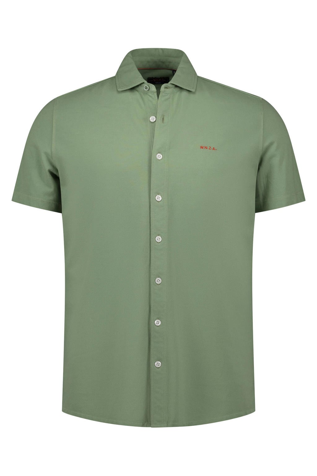 Groene heren New Zealand Auckland regular casual overhemd van katoen met effen, korte mouwen, klassieke kraag en knoopsluiting