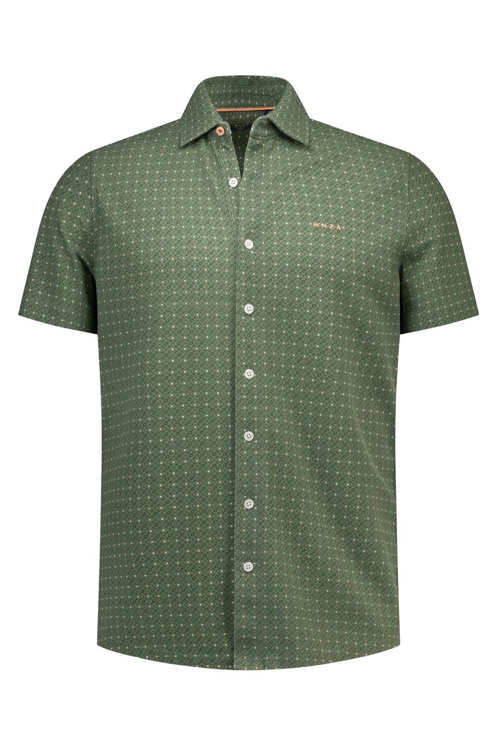 Groene heren New Zealand Auckland regular fit overhemd van katoen met korte mouwen en klassieke kraag