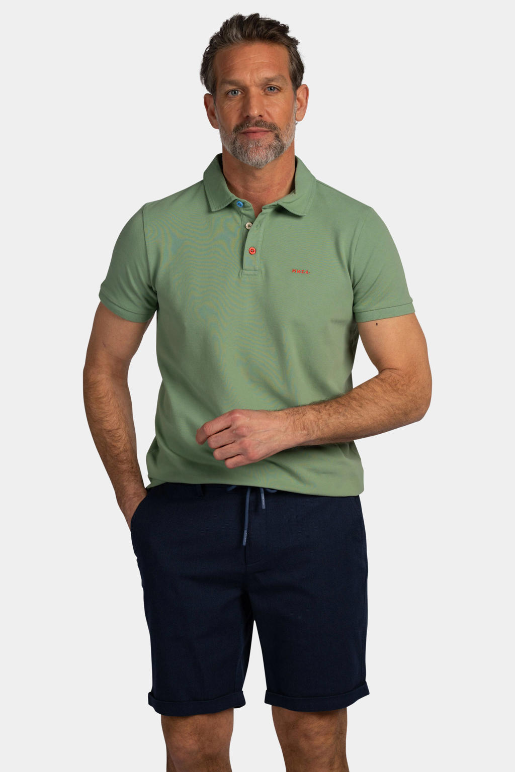Groene heren New Zealand Auckland regular polo van katoen met effen, korte mouwen, knoopsluiting en pique