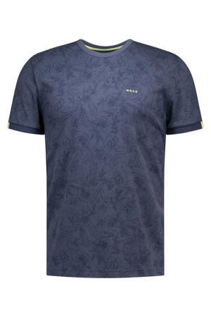 regular fit T-shirt met geribde boorden - donkerblauw