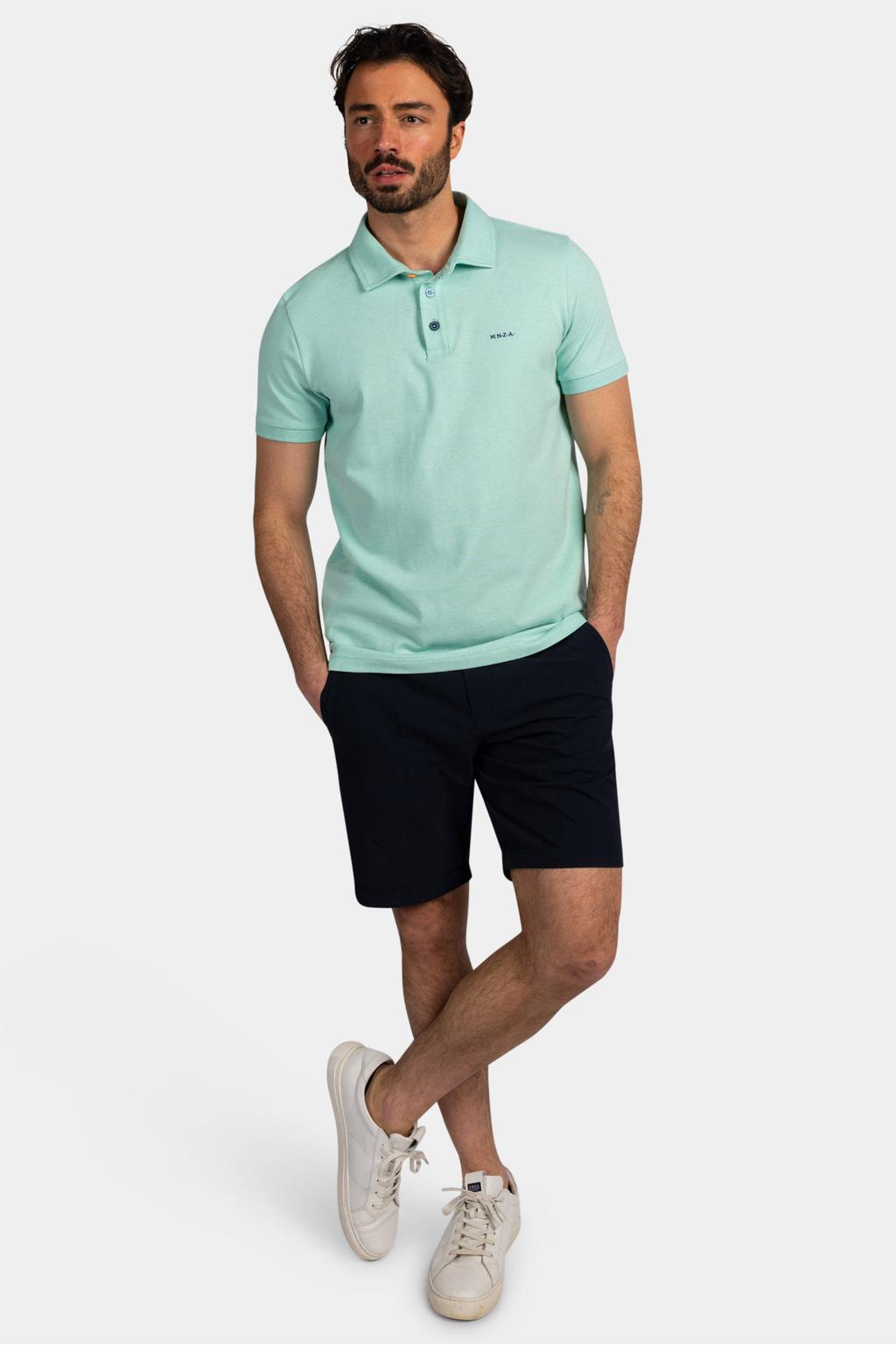 Turquoise heren New Zealand Auckland regular polo van katoen met effen, korte mouwen, knoopsluiting en pique