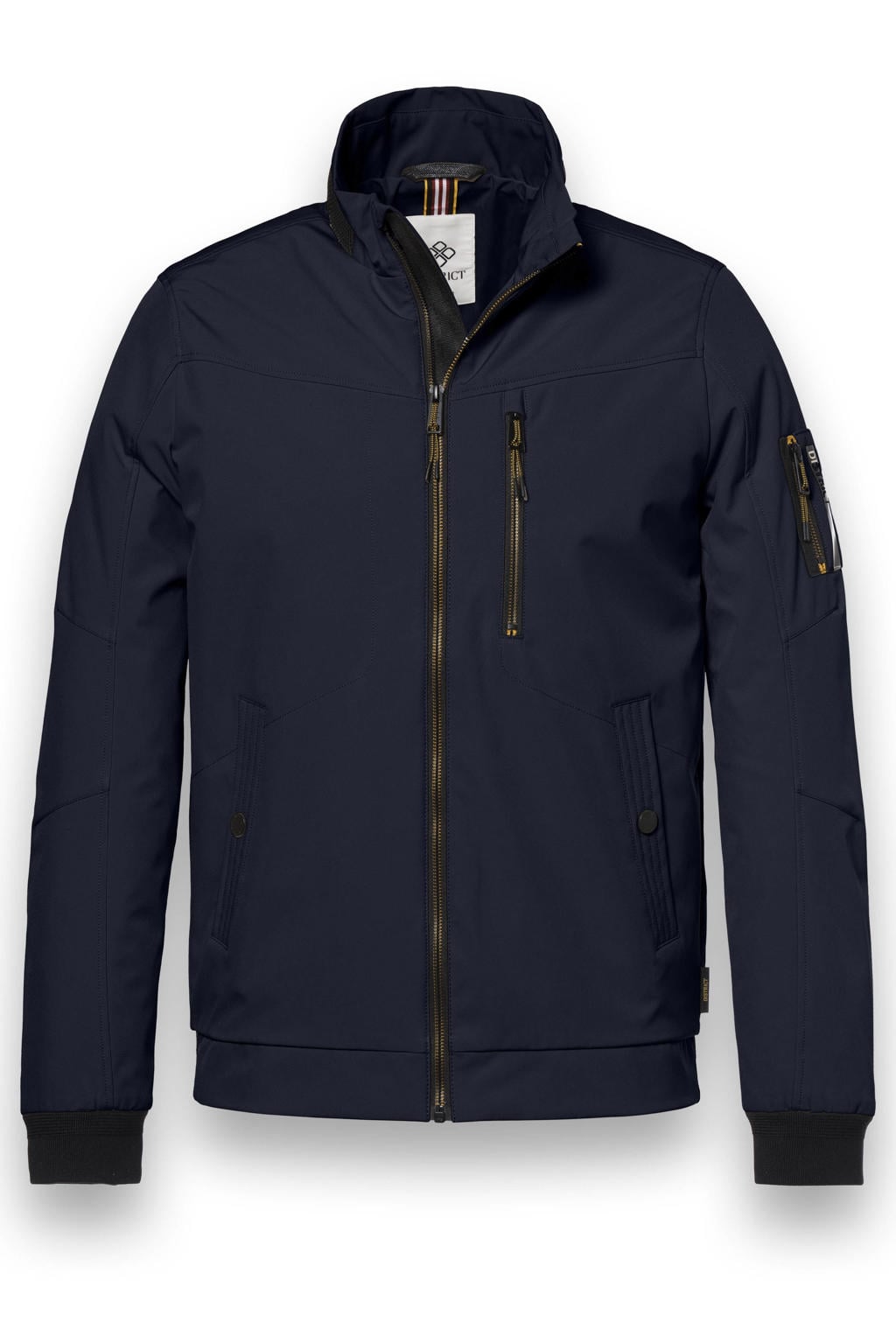 Donkerblauwe heren District softshell jas van polyester met effen, lange mouwen, opstaande kraag en ritssluiting