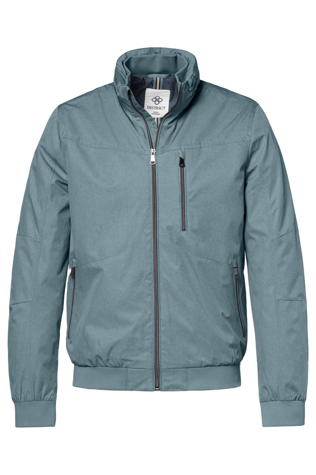 Turquoise heren District zomerjas van polyester met effen, lange mouwen, opstaande kraag, ritssluiting en elastische boord