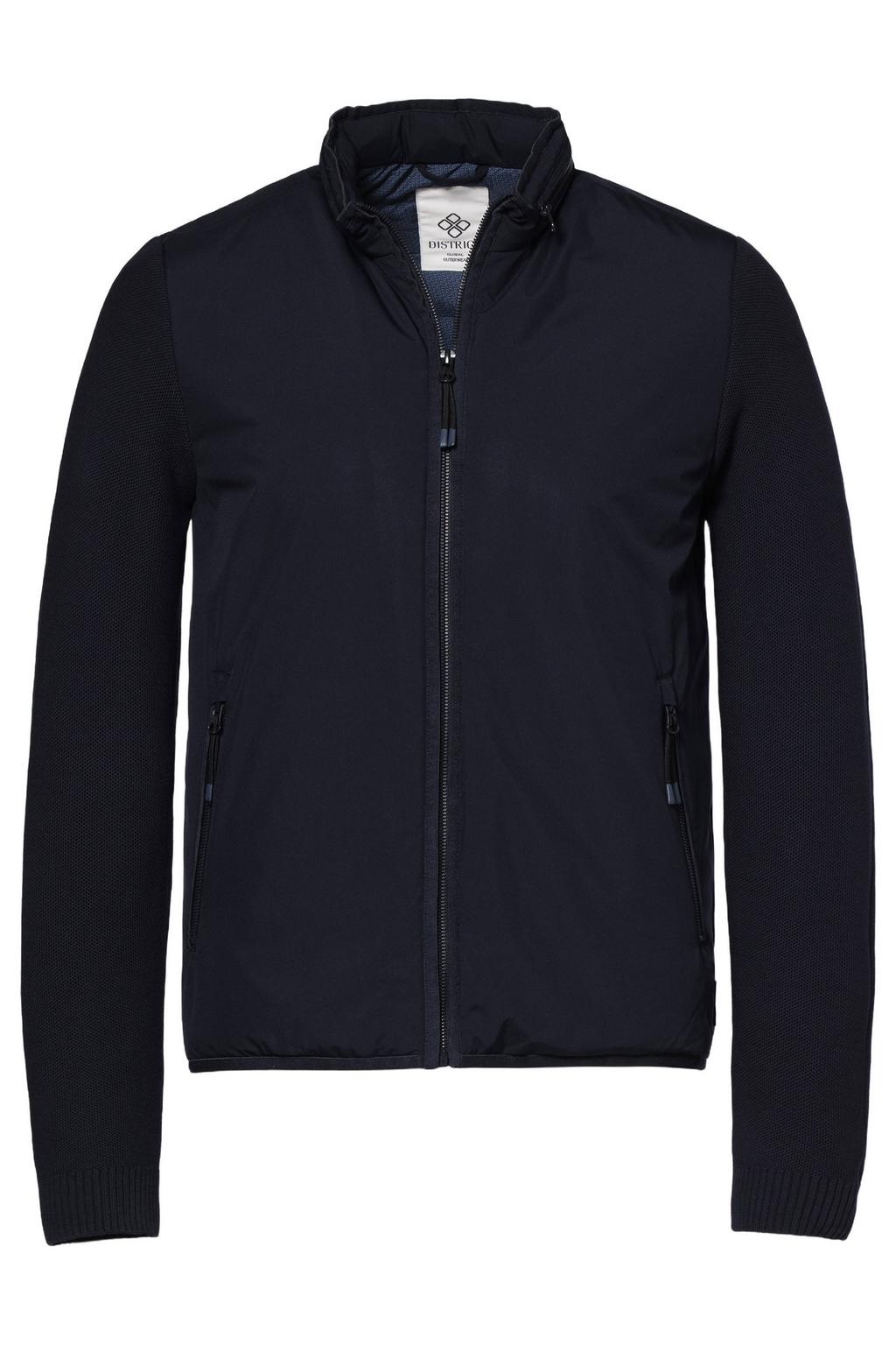 Donkerblauwe heren District softshell jas van polyester met effen, lange mouwen, opstaande kraag, ritssluiting en geribde boorden