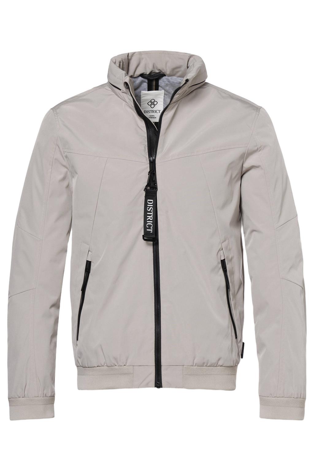 Beige heren District zomerjas van polyester met effen, lange mouwen, opstaande kraag, ritssluiting en elastische boord