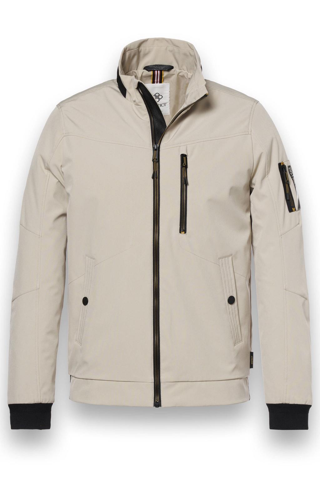 Beige heren District softshell jas van polyester met effen, lange mouwen, opstaande kraag en ritssluiting