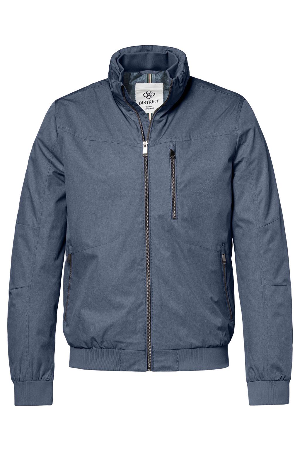 Blauwe heren District zomerjas van polyester met effen, lange mouwen, opstaande kraag, ritssluiting en elastische boord