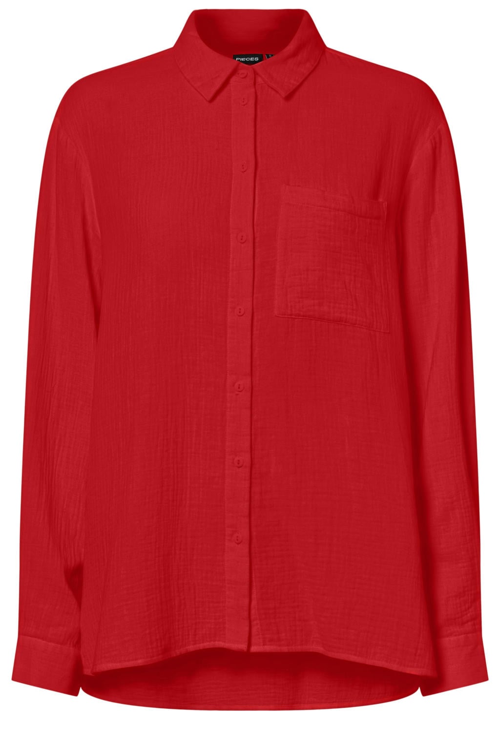 Rode dames PIECES top met effen, lange mouwen en geweven detail