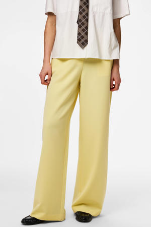 wide leg high waist casual broek lichtgeel