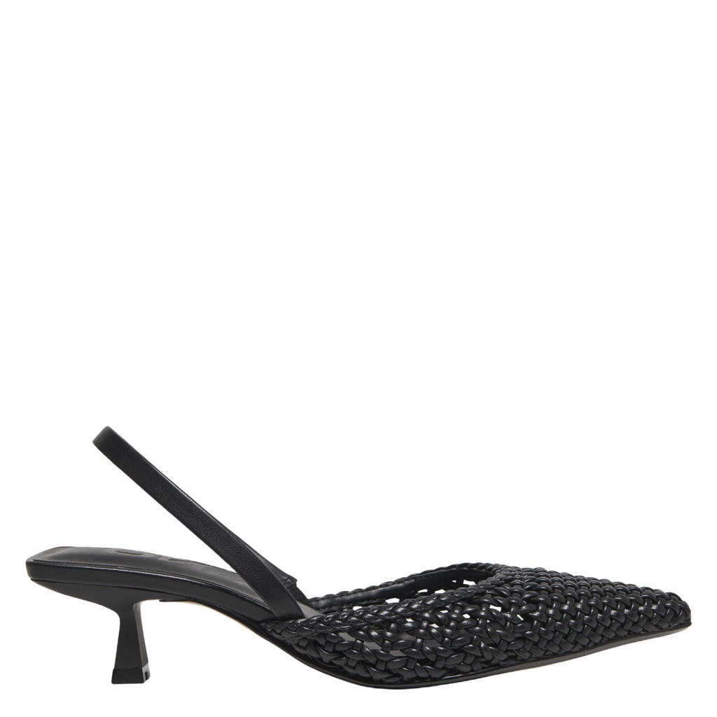 Zwarte dames ONLY Onlcoco-10 Woven Slingback imitatieleren leren slingback pumps kitten heel