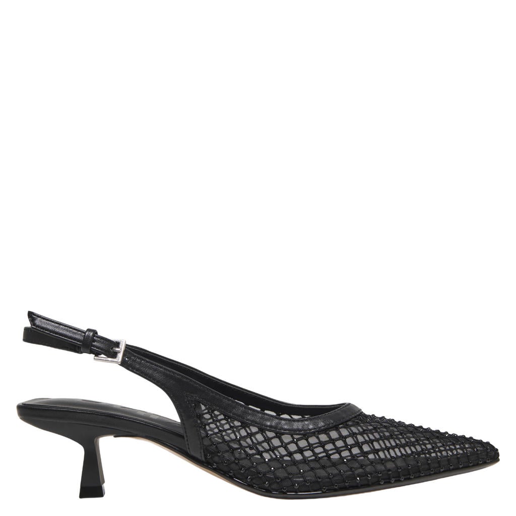 Zwarte dames ONLY Onlcoco-9 Slingback Mesh Bling slingback pumps kitten heel met gesp