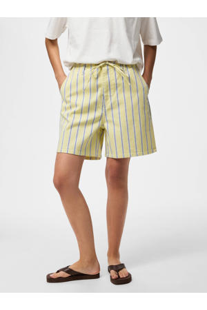 regular high waist gestreepte denim short lichtgeel