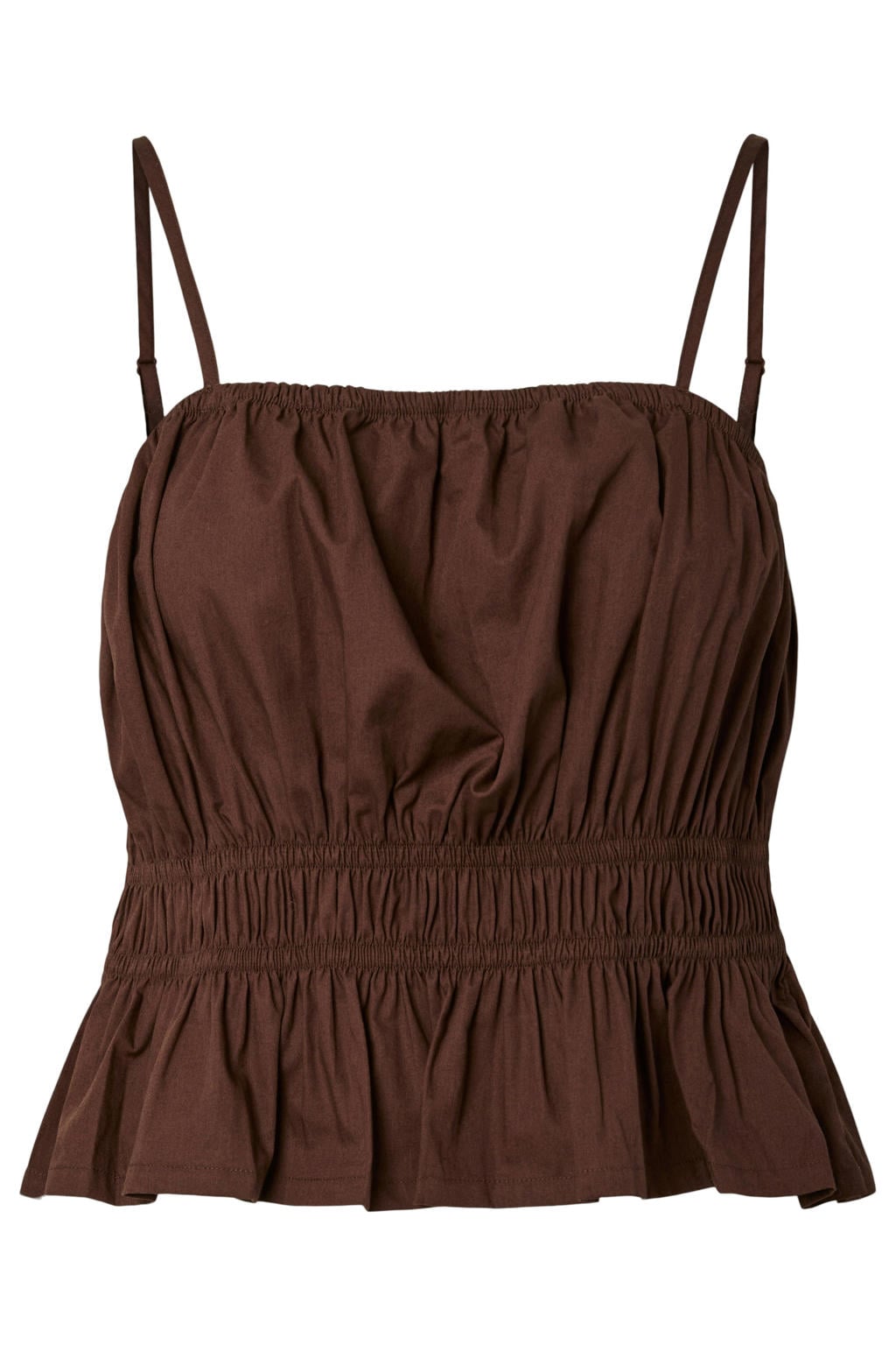 Bruine dames PIECES top met effen, vierkante hals en geweven detail