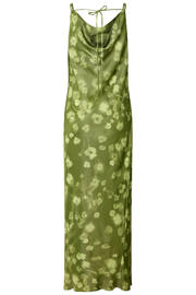 thumbnail: Groene dames Selected satijnen gebloemde maxi jurk met lange mouwen, watervalhals en striksluiting