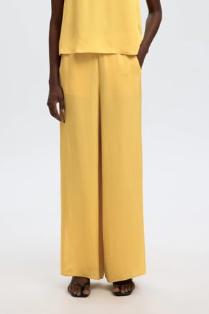wide leg high waist casual broek oker