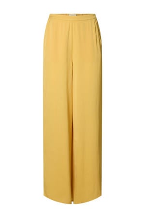 wide leg high waist casual broek oker