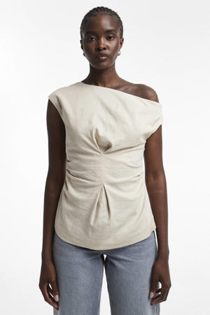 asymmetrische top met linnen crème