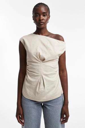 asymmetrische top met linnen crème
