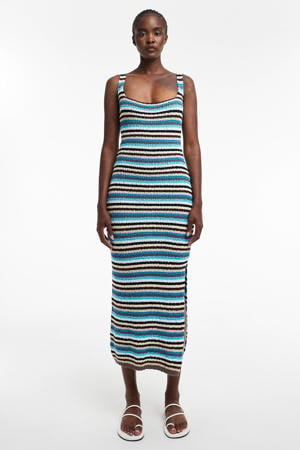 gestreepte zomerjurk gebreid blauw