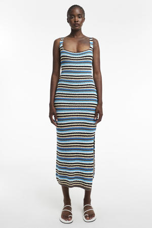 gestreepte zomerjurk gebreid blauw