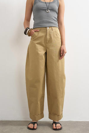 barrel high waist casual broek lichtbruin