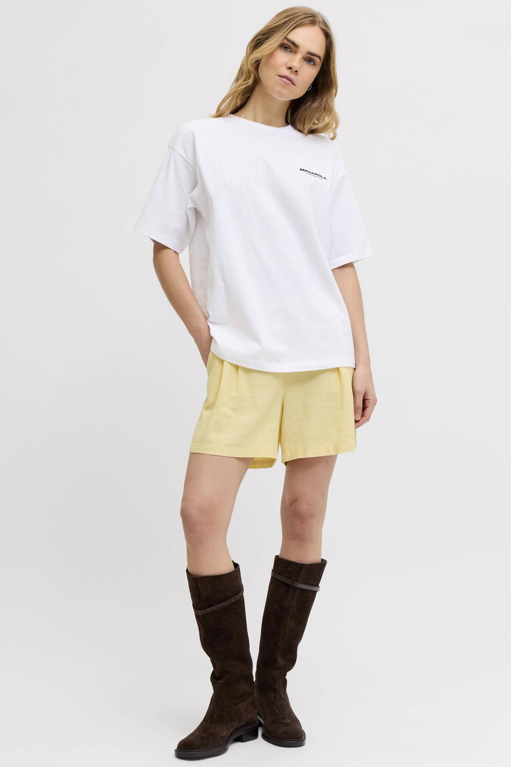 Lichtgele dames JJXX high waist casual short van linnen met loose fit, elastische tailleband en effen