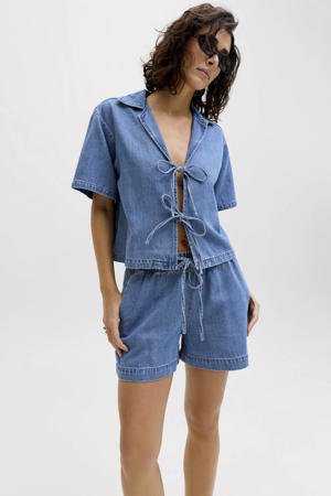 regular waist denim short medium blue denim