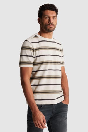 regular gestreepte T-shirt gebreid ecru