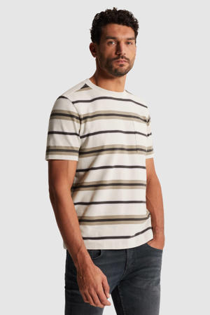 regular gestreepte T-shirt gebreid ecru