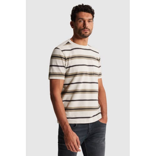 Cast Iron regular gestreepte T-shirt gebreid ecru afbeelding